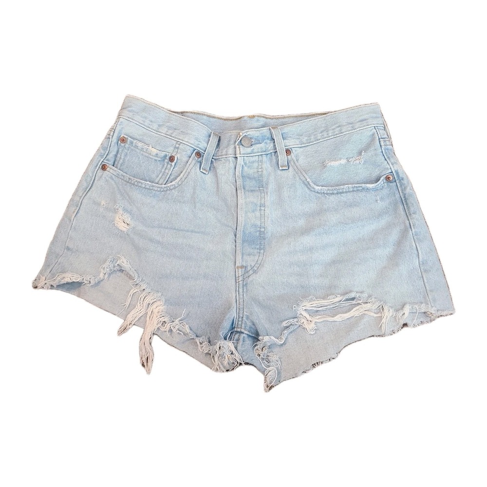 Levi's 501 High Rise Distressed Button Fly Cut Off Shorts Light Wash Size 31